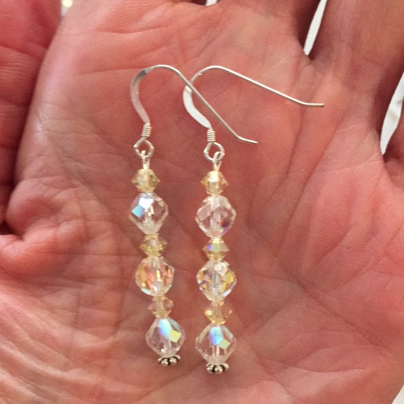 Handmade Line Sterling Silver Crystal Earrings - Picture 11 of 12